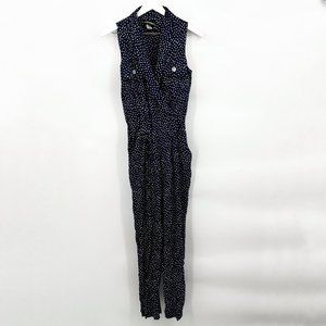 Vintage John Roberts Sleeveless Polka Dot  Jumpsuit Pockets Navy White Size 7/8